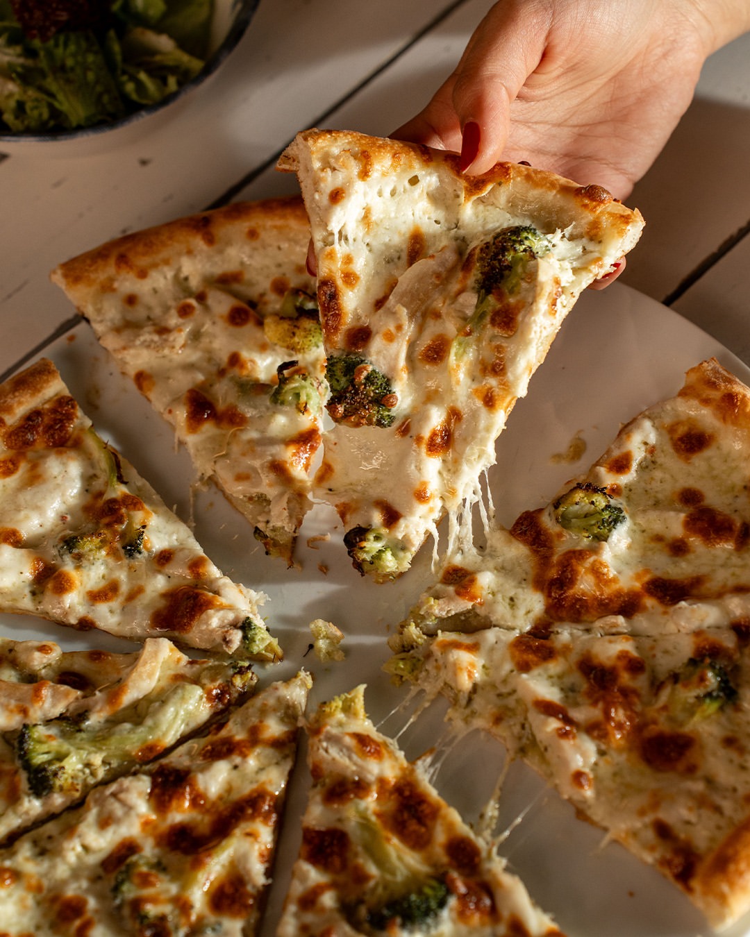Chicken Broccoli Alfredo pizza